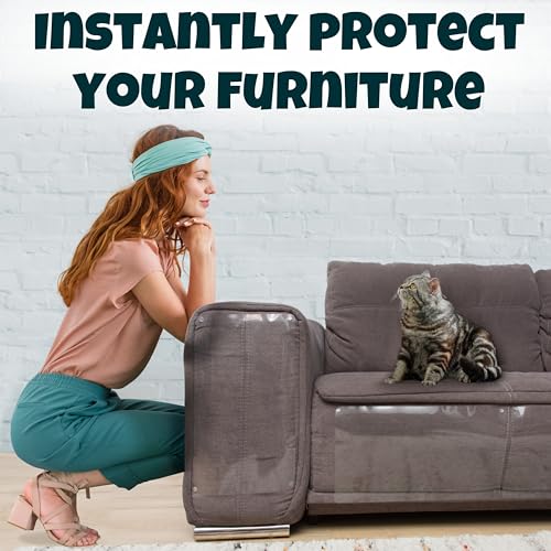 Anti Cat Scratch Furniture Protector, 10-Pack Couch Protector from Cat Claws – Heavy-Duty, Easy-to-Apply Scratching Deterrent and Shield for Sofa Corners, Walls, Doors- with 50 Twist Pins