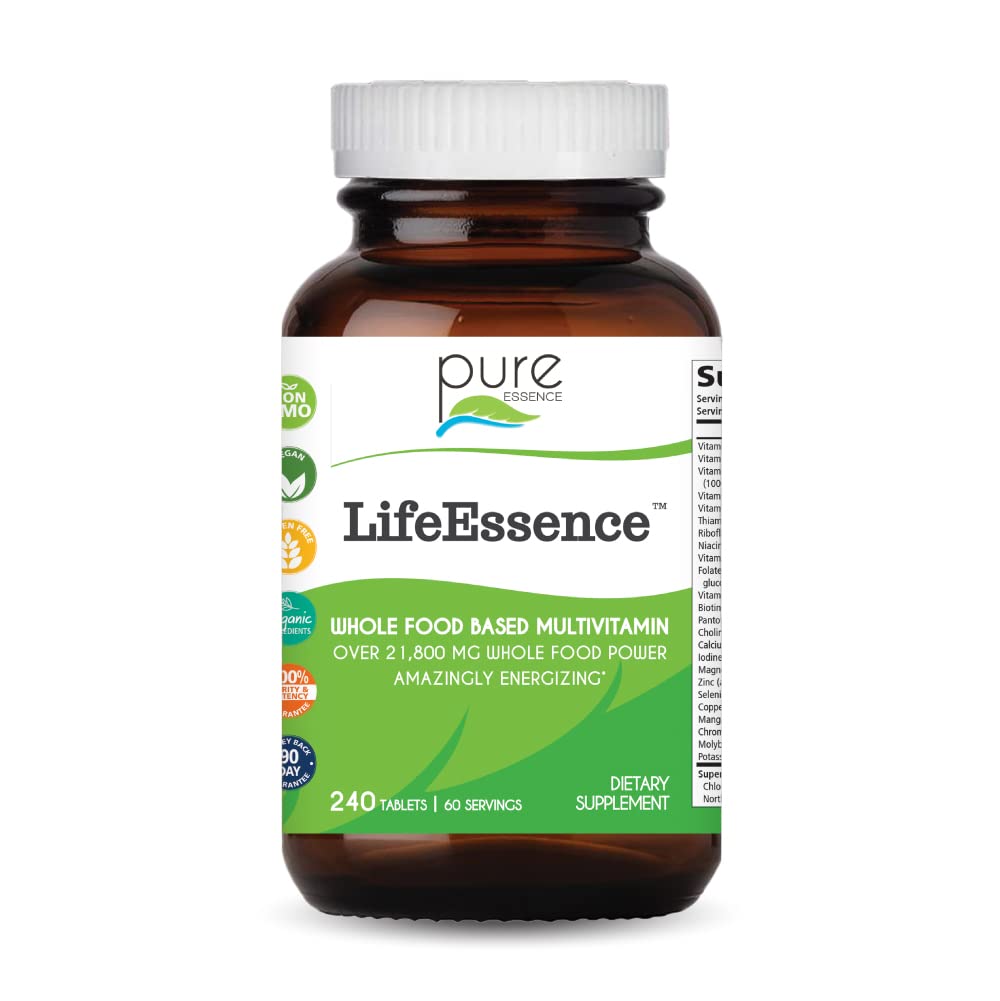 Pure Essence Labs LifeEssence Multivitamin for Women and Men - Natural Herbal Supplement - Vitamin D, Vitamin D3, Vitamin B12, Biotin with Whole Foods (120 Tablets)