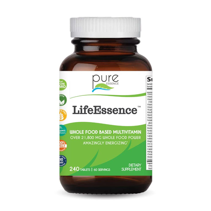 Pure Essence Labs LifeEssence Multivitamin for Women and Men - Natural Herbal Supplement - Vitamin D, Vitamin D3, Vitamin B12, Biotin with Whole Foods (120 Tablets)