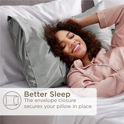 Satin Pillowcases, Similar to Silk Pillow Cases Queen Size Set of 2, Cooling Pillow Case for Hot Sleepers with Envelope Closure, Gifts for Women Men, Silver Grey, 20x30 Inches