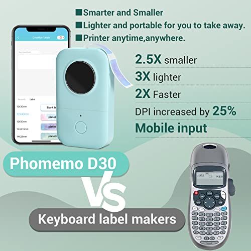 D30 Label Maker Machine with Tape, Bluetooth Thermal Mini Label Printer for Storage, Barcode, Mailing, Office Supplies, Home, Organizing Storage,Small Portable Sticker Maker, Green