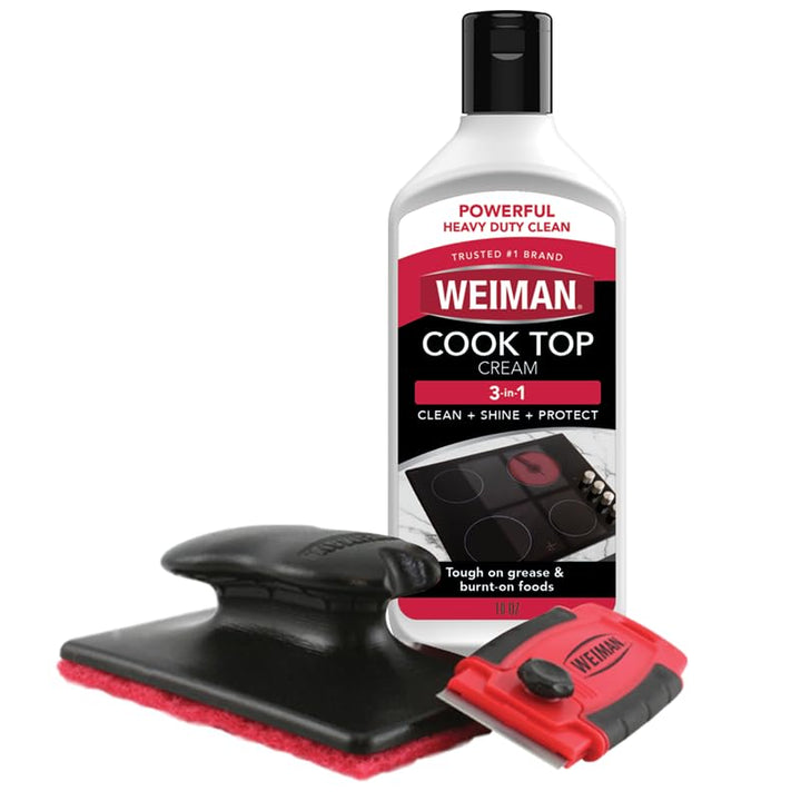 Cooktop and Stove Top Cleaner Kit - Glass Cook Top Cleaner and Polish 10 oz. Scrubbing Pad, Cleaning Tool, Razor, Scraper