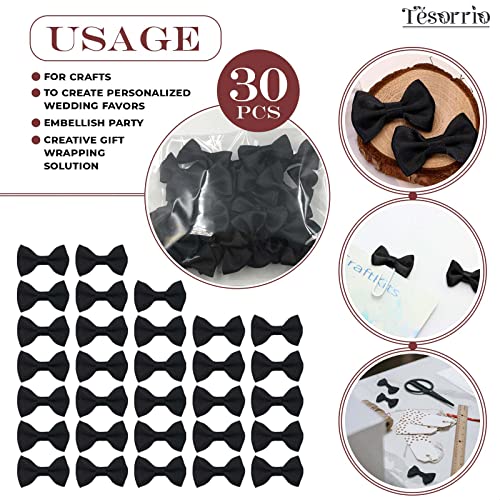 Black Mini Bow Ties for Crafts - 30Pcs Mini Diy Bow Tie Black Hair Bow Small Bows for Crafts Black Bows for Gift Wrapping Decorations - 1.38 Tiny Bows for Crafts Black Bows for Presents Black Bow Tie