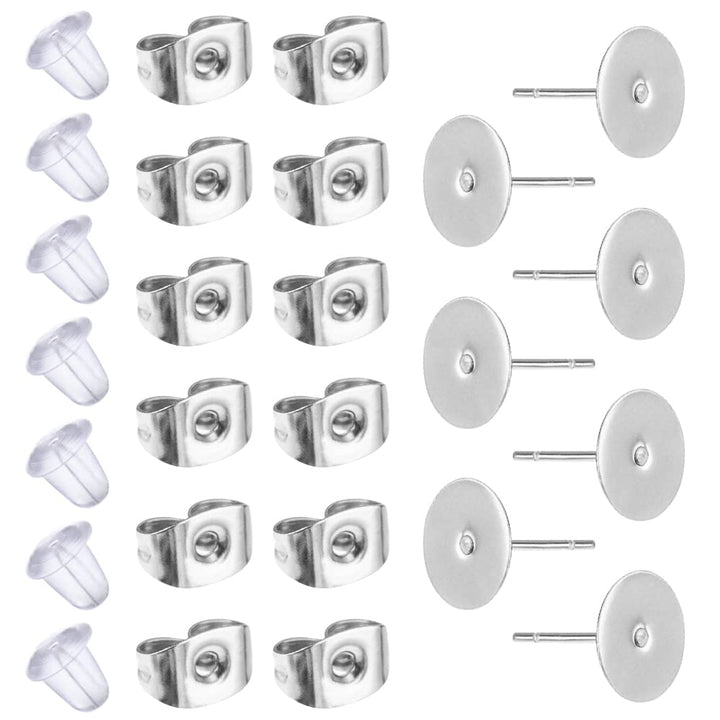 600PCS Earring Posts, 600PCS Butterfly Earring Backs and 300PCS Rubber Earring Backs, Earrings Studs for Jewelry Making Stainless Steel Hypoallergenic Earring Post 8mm/6mm/5mm, DIY Earring Supplies