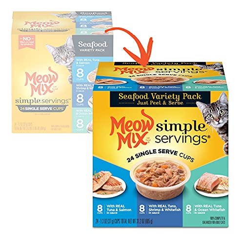 Simple Servings Wet Cat Food, Seafood Variety Pack, 1.3 Ounce Cup (Pack of 24)