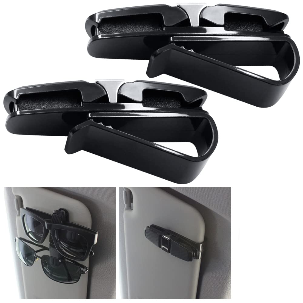 2 Pack Glasses Holders for Car Sun Visor, Sunglasses Eyeglasses Mount with Ticket Card Clip - Black