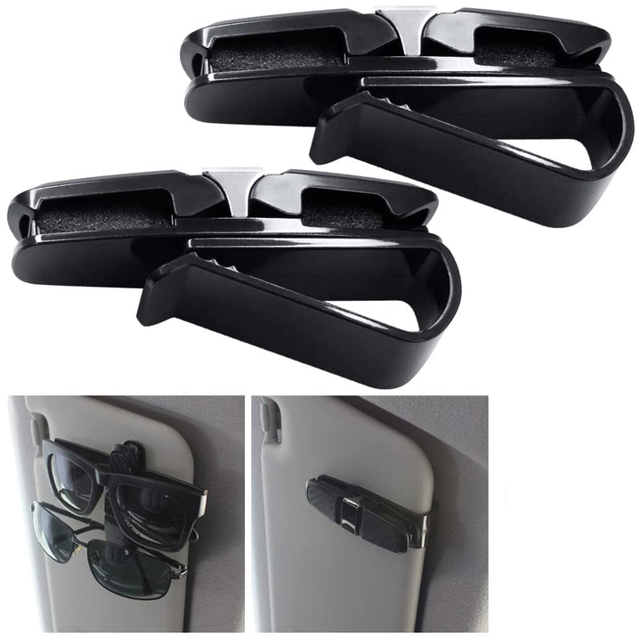 2 Pack Glasses Holders for Car Sun Visor, Sunglasses Eyeglasses Mount with Ticket Card Clip - Black