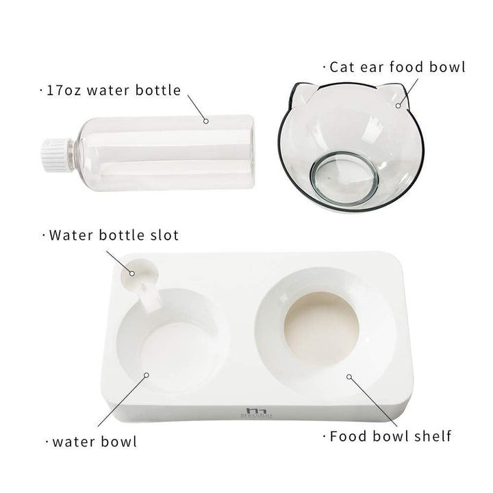 Tilted Cat Food Bowl with Feeding Mat for Food and Water, Food Feeding Dishes for Raised Cats and Puppies