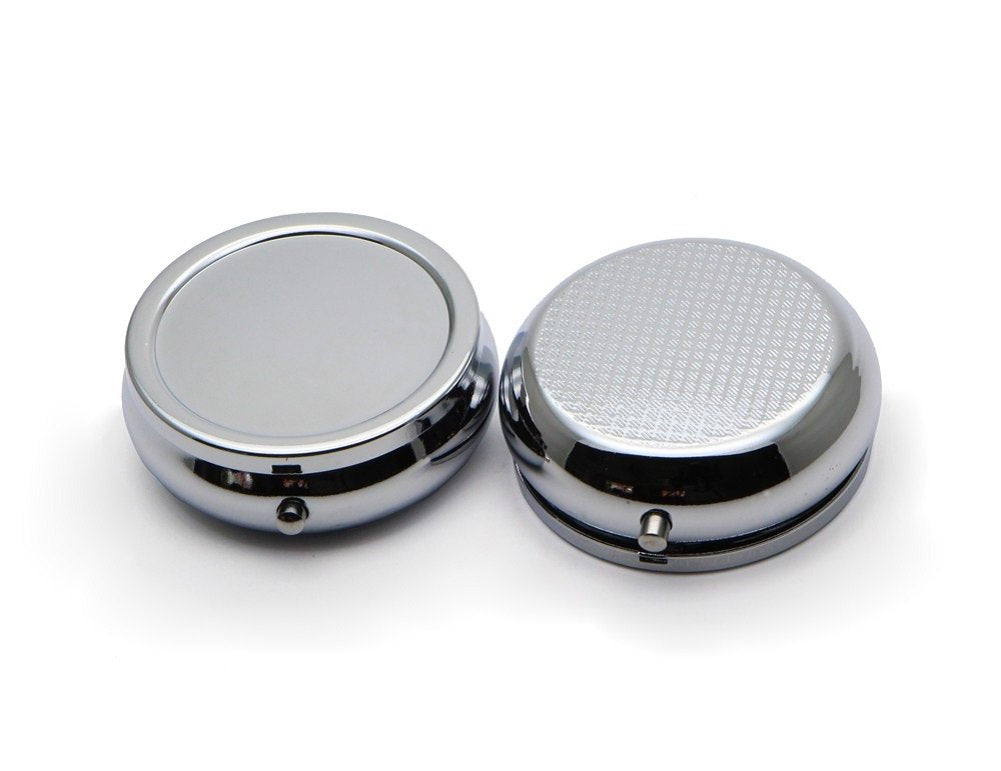 Pill Box Round Metal Pill Case Portable Mini Silver Medicine Drug Holder Container Organizer with 3 compartments for Travel Outdoor Use Pack of 2