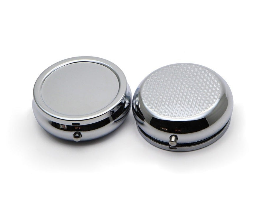 Pill Box Round Metal Pill Case Portable Mini Silver Medicine Drug Holder Container Organizer with 3 compartments for Travel Outdoor Use Pack of 2