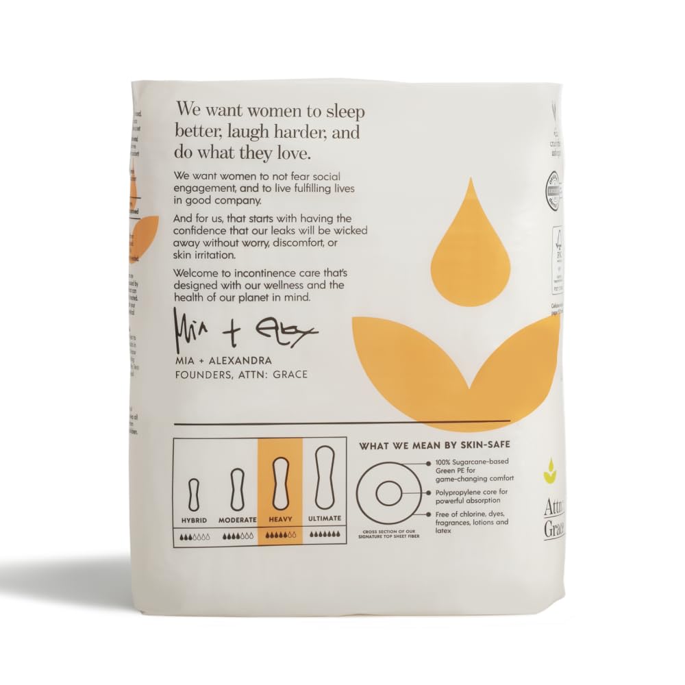 Attn: Grace Heavy Incontinence Pads for Women (28-Pack) - High Absorbency Protection for Heavy Bladder Leaks, Postpartum, or Postpartum/Discreet, 100% Breathable & Plant-Based/Soothes Skin