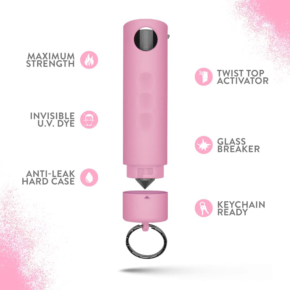 Guard Dog Pepper Spray with Window Breaker | 3-in-1 Car Safety Tool | Self Defense Keychain | Maximum Strength | 16 Feet Distance Defense (Pink)
