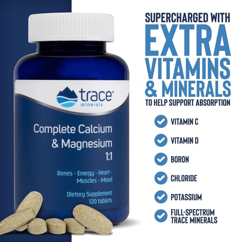 Complete Calcium & Magnesium 1:1 - Dietary Supplement for Bone Health & Energy Support - Mineral Supplement to Aid Immune Health - Formula with Sea Minerals - 120 Tablets (30 Servings)