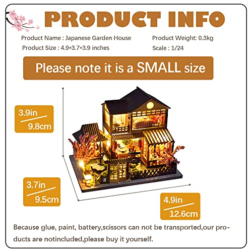 Dollhouse Miniature House Kit with Furniture, DIY Wooden Dollhouse Tiny House Building Set for Adults and Teens, Creative Room Decor Gift for Family and Friends (Japanese Garden House)