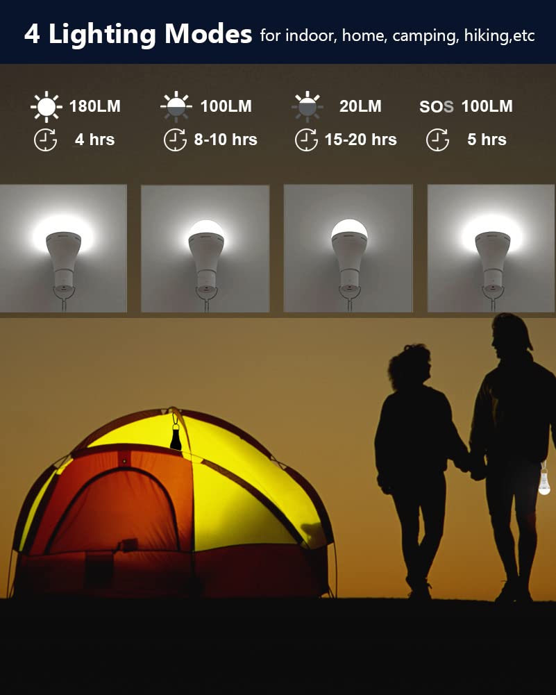 USB Rechargeable Light Bulb with Remote Timer, 4 Light Modes, Portable LED Tent Lights LED Camping Tent Lantern Bulb for Camping Hiking Backpacking Fishing Hurricane Emergency