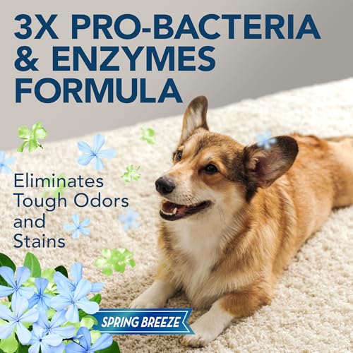 Extreme Pet Stain and Odor Eliminator Spray for Dogs and Cats - Enzymatic Cleaner with 3X Pro-Bacteria Cleaning Power - Strong Urine Pee & Poop Stain Remover - Spring Breeze, 32 oz