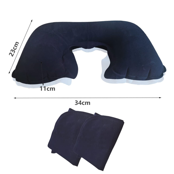 2 Pack U-Shaped Inflatable Travel Neck Pillow Flocked Fabric Air Pillow,Compact Travel for Airplanes Travel Light Inflatable Neck Pillow Support Head Neck/Lumbar for Traveling,Home (Navy-Blue)