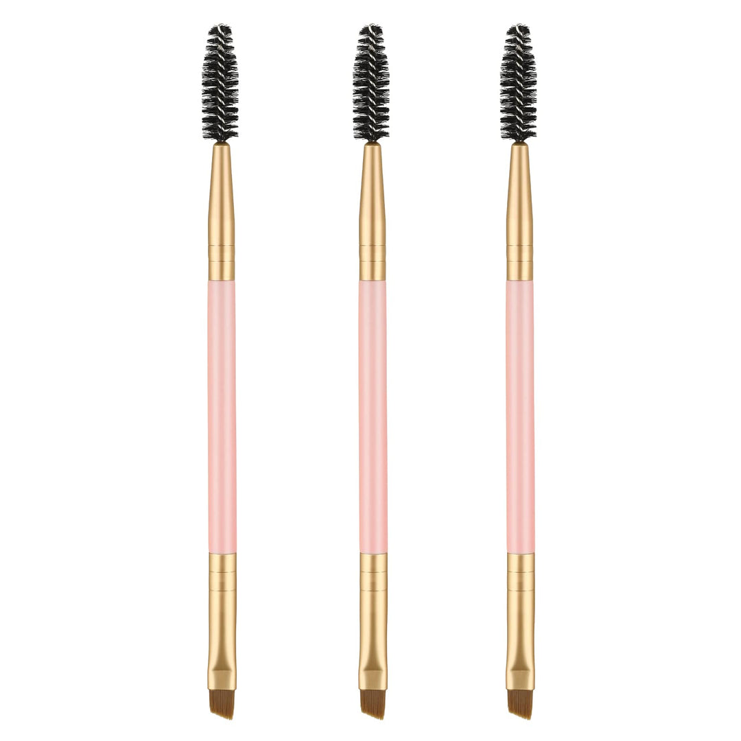 GPLUS 3 Pieces Double Handle Eyebrow Brush Spoolie and Eyebrow Comb Apply for Brow Powder Brow Powders Waxes Gels and Blends (2 Pink+ 1 Black)