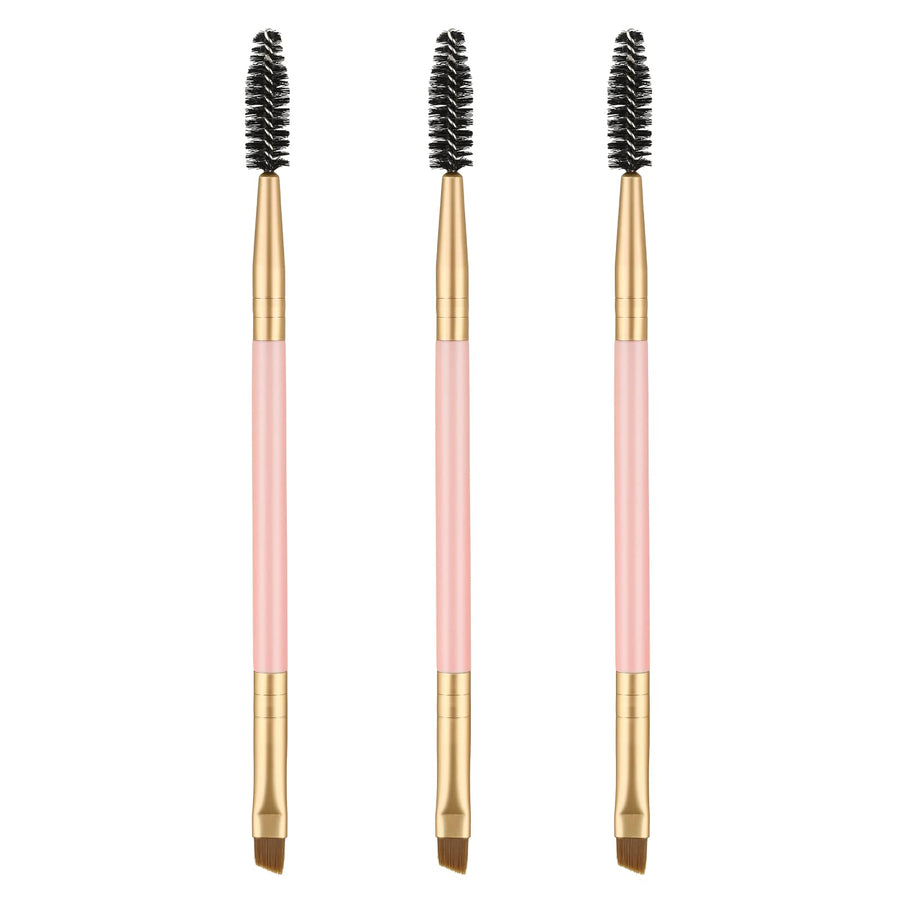 GPLUS 3 Pieces Double Handle Eyebrow Brush Spoolie and Eyebrow Comb Apply for Brow Powder Brow Powders Waxes Gels and Blends (2 Pink+ 1 Black)