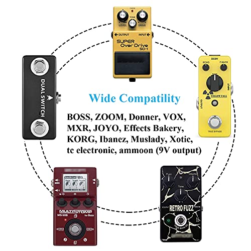 Replacement for 9V Guitar Pedal Power Supply UL Tested 9 Volt Power Supply for Guitar Pedals,1A Tip Negative with 5 Way Daisy Chain Power Cable