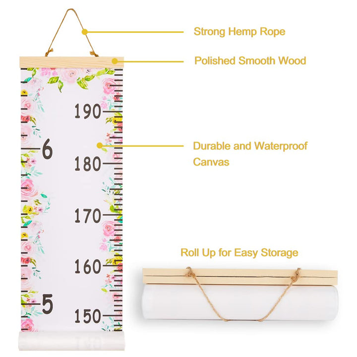 Baby Growth Chart for Wall Height Chart for Kids Wood Frame Measure Ruler 7.9in x 79in Canvas Hanging Height Measurement for Wall Decor