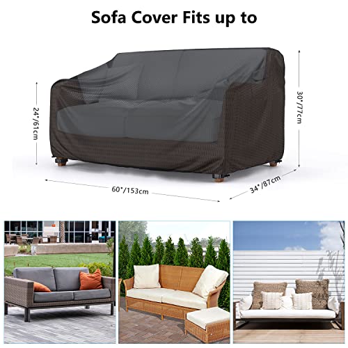 Heavy Duty Patio Sofa Cover Waterproof, 2-Seater Outdoor Sofa Loveseat Cover, Outdoor Patio Furniture Cover with Air Vent and Handles, 60 L×34 D×30 H, Black
