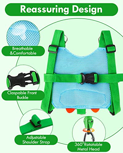 Toddler Leash for Boys, 4-in-1 Toddler Harness with Leash with Anti Lost Wrist Link for Kids, Baby Leash for Walking, Kids Leash Backpack (Dinosaur Blue)