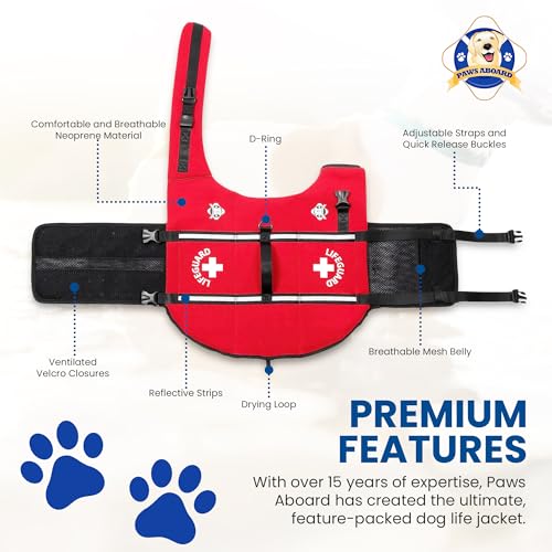 Dog Life Jacket - Keep Your Canine Safe with a Neoprene Life Vest for Swimming and Boating - Available in Different Sizes, Color and Design to Choose - Red, X-Small