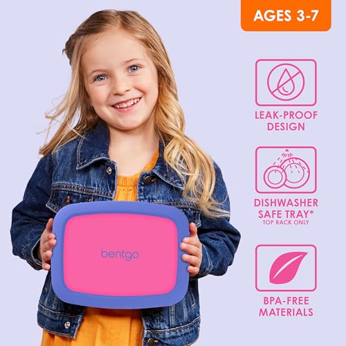 Kids Bento-Style 5-Compartment Leak-Proof Lunch Box - Ideal Portion Sizes for Ages 3 to 7 - Durable, Drop-Proof, Dishwasher Safe, BPA-Free, & Made with Food-Safe Materials (Fuchsia)