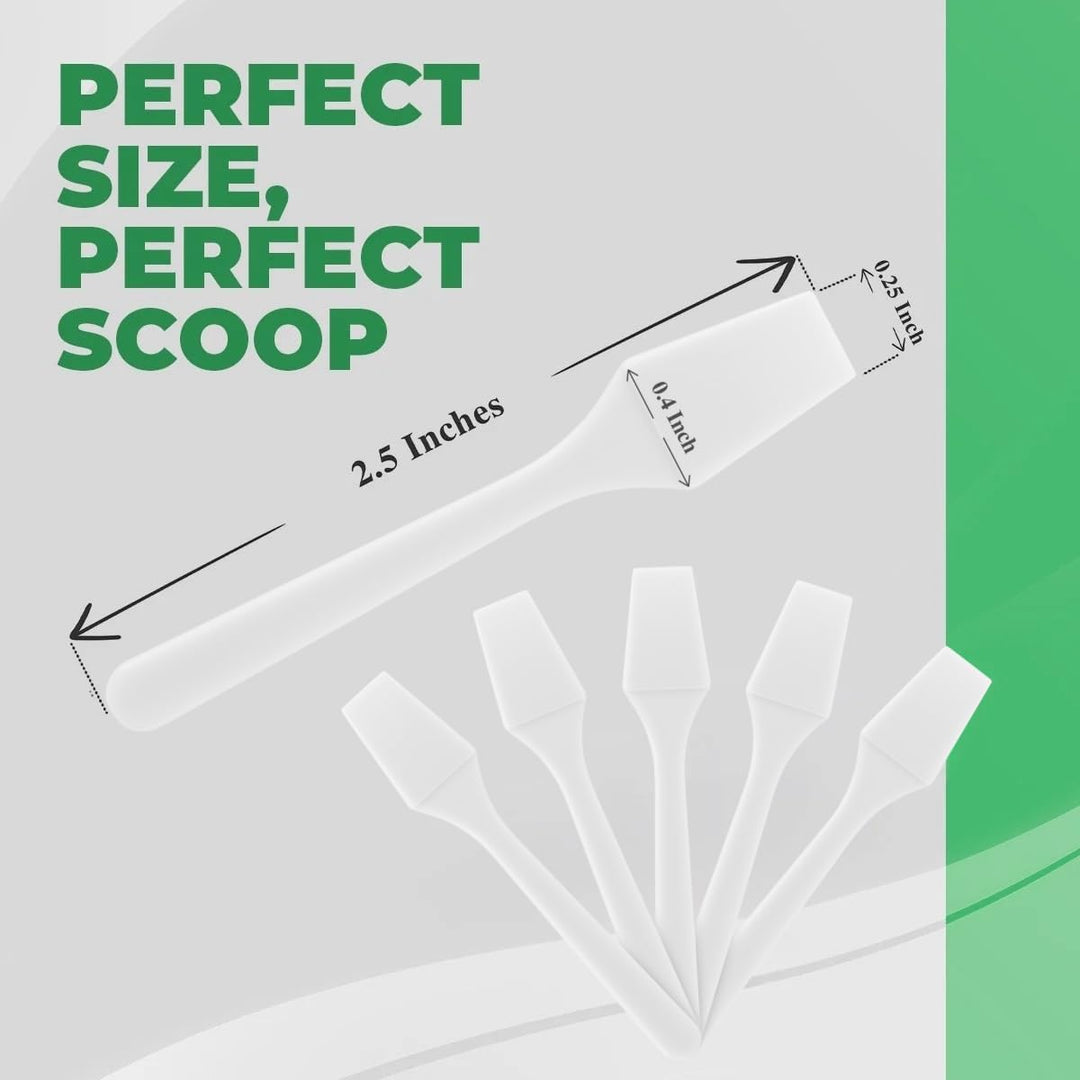 100 Pack 2.5 Inch Cosmetic Spatulas - Small Plastic Spatula for Cosmetics, Creams, & Crafts | Makeup Spatula or Multipurpose Mini Applicator for Mixing, Skincare, or Scraping Jars | White