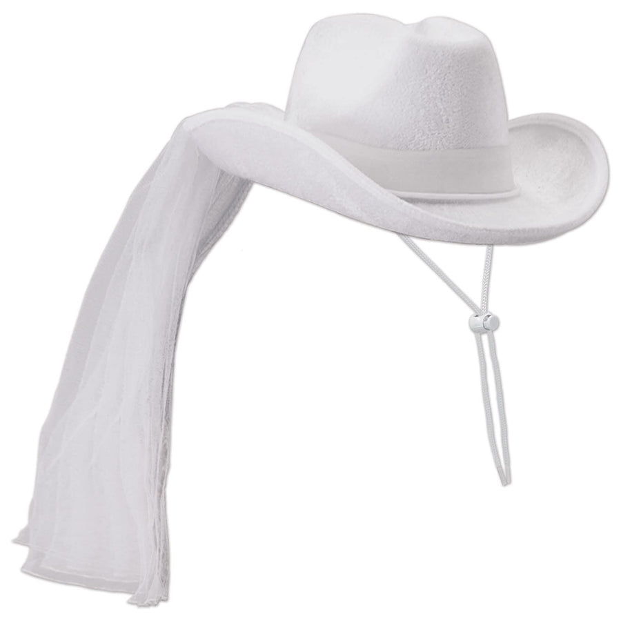 Western Bride’s Cowboy Hat & Veil – One Size Fits Most, Adjustable Chin Strap, Bachelorette Outfit for Bride, Bachelorette Veil for Bride, Novelty Bridal Shower Hat