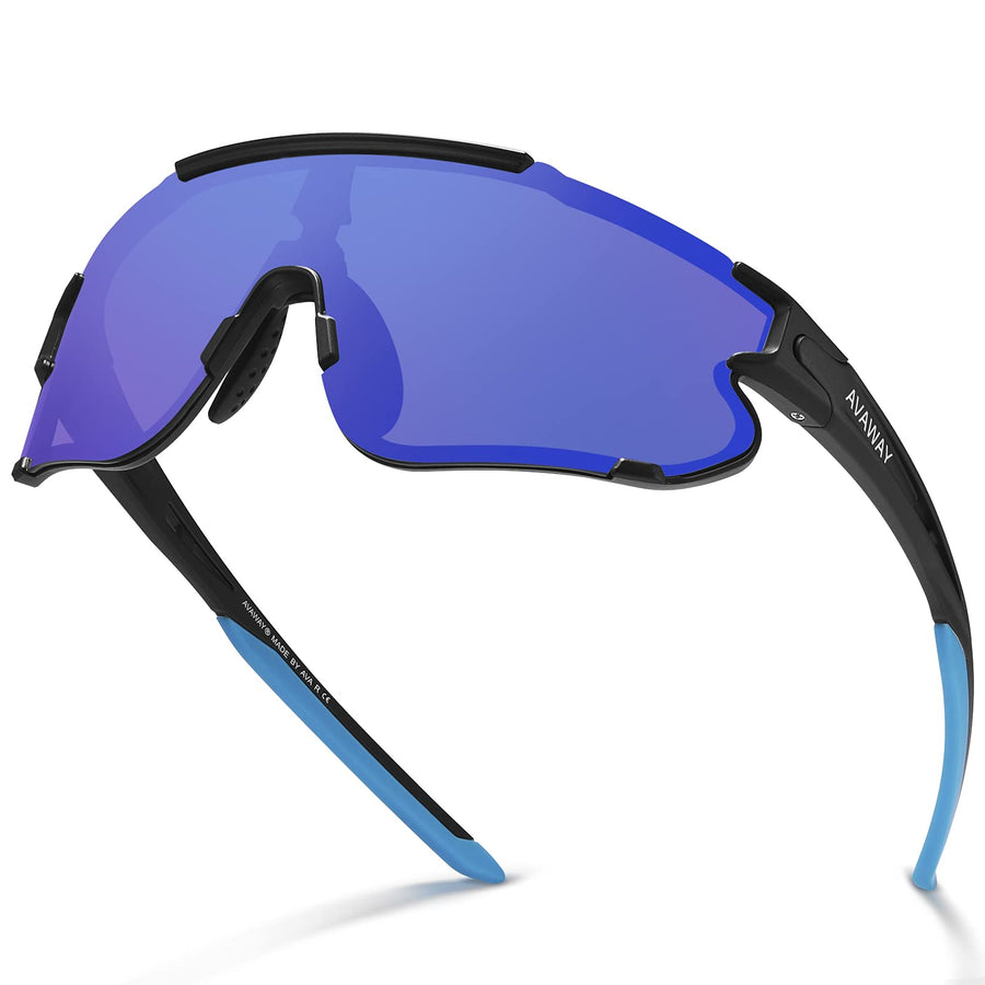 Mens Sports Sunglasses Cool Blue Lens Polarized Wrap Around MTB Cycling Glasses for Womens Safety Goggles