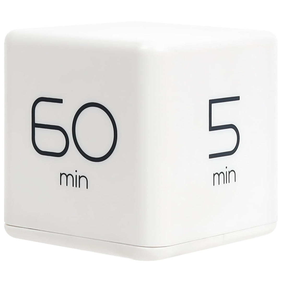 Cube Timer (White), Flip Timer Gravity Sensor, Productivity Timer, Desk Timer, Kids Timer, ADHD Timer, Workout Timer, Time Management for Classroom Office 5, 15, 30, 60 min Timer Setting
