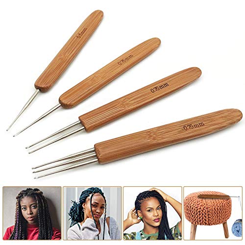 Dread Tool Dreadlock Crochet Needle Hooks for Hair Dreadlocks 4pcs/set 0.5mm 0.75mm Small Triple Crochet Hooks for Locs Locking Tool for Braid Craft (1Hook, 2Hook, 3Hook)