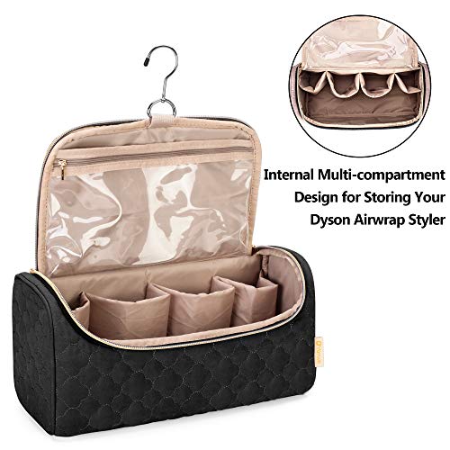 Travel Case Compatible for Dyson Airwrap Complete Styler All Models and Attachments, Portable Storage Bag with Hanging Hook for Hair Curler Accessories, Black (Patented Design)