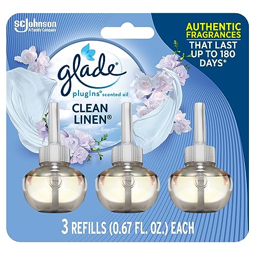 PlugIns Refills Air Freshener, Scented and Essential Oils for Home and Bathroom, Clean Linen, 2.01 Fl Oz, 3 Count