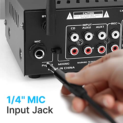 Home Home Audio Power Amplifier System with Bluetooth - 2X120W Mini Dual Channel Mixer Sound Stereo Receiver Box w/ RCA, AUX, Mic Input - For Amplified Speakers, PA, Theater, Studio Use -PTA4
