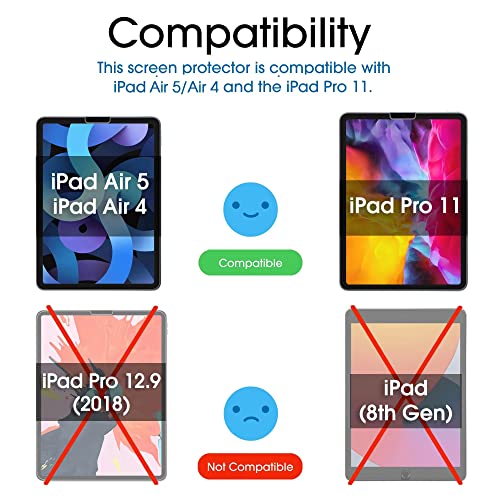 amFilm Screen Protector Compatible with iPad Air 5/Air 4/iPad Pro 11, Ultra Sensitive, Face ID & Apple Pencil Compatible, Tempered Glass, 2 Pack