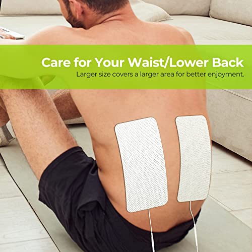 Extra Large Tens Unit Replacement Pads 4'' x 8 (2 Pcs), Premium Reusable Electrodes Latex-Free Tens Patches with Self-Stick Performance for Waist and Lower Back Pain Relief (Non-Irritating)