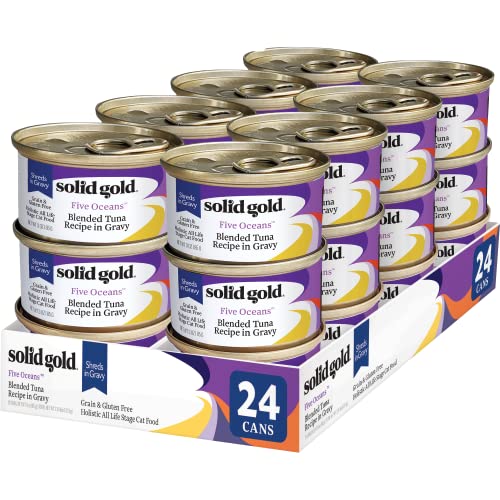 Wet Cat Food Shreds in Gravy - Canned Cat Food Made w/Real Tuna - Five Oceans Grain Free - 24ct/3oz Can