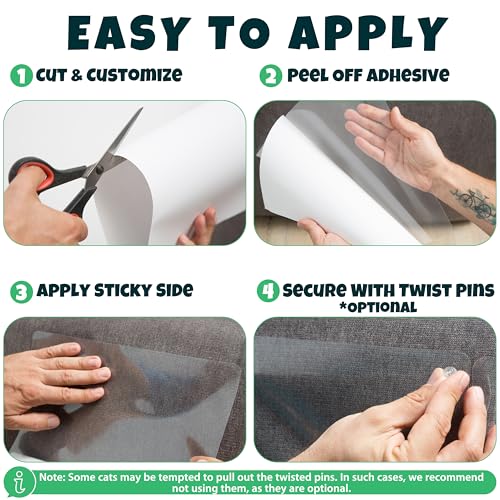 Anti Cat Scratch Furniture Protector, 10-Pack Couch Protector from Cat Claws – Heavy-Duty, Easy-to-Apply Scratching Deterrent and Shield for Sofa Corners, Walls, Doors- with 50 Twist Pins