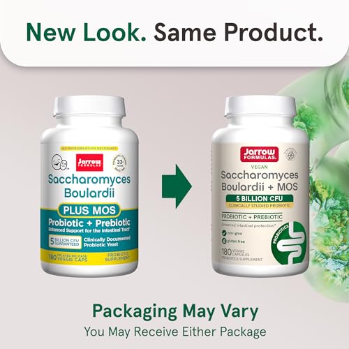 Saccharomyces Boulardii Probiotics + MOS 5 Billion CFU Probiotic Yeast for Intestinal Health Support, Gut Health Supplements for Women and Men, 180 Veggie Capsules, 180 Day Supply