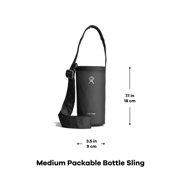 Packable Bottle Sling - Accessory Reusable Water Bottle Travel Carrier Holder - Adjustable, Collapsable Black Medium
