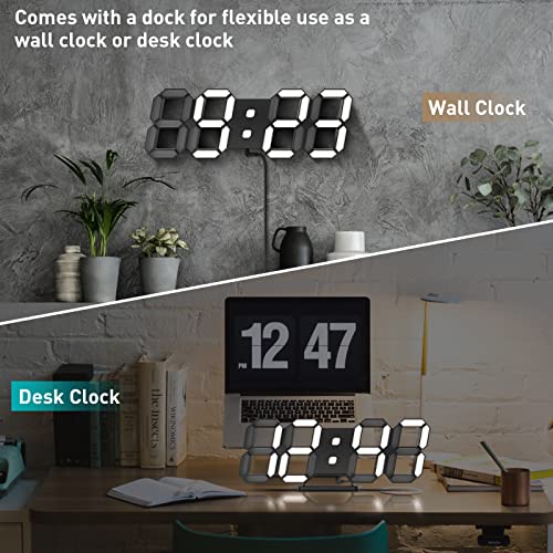 3D LED Clock Desk Alarm Clock Wall Clock with Remote Control, 9.7 LED Electronic Clocks, Snooze Model, Temperature, Night Light Auto/Custom Brightness