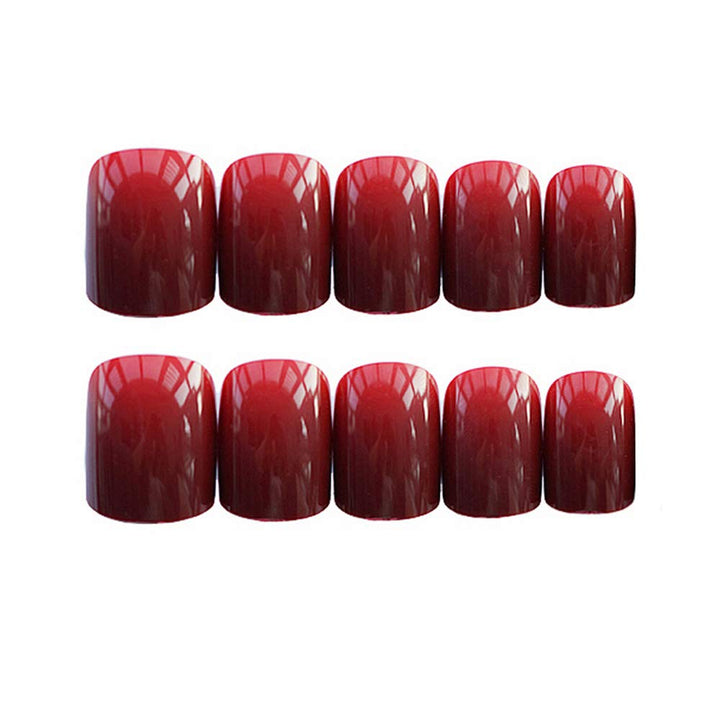 24Pcs Square False Nails Glossy Full Cover Pure Color Short Fake Nails with Glue Sticker Acrylic Artificial Press on Nails for Women and Girls (Burgundy)
