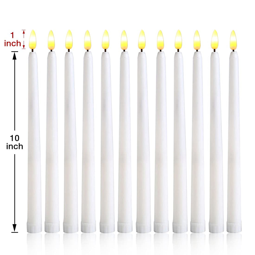 White Flameless Taper Candles with Remote, Flickering Battery Christmas LED Candlesticks Set of 12