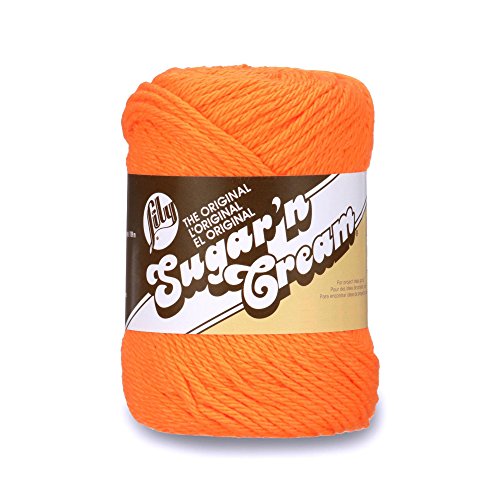 10200101628 Sugar 'N Cream The Original Solid Yarn, 2.5oz, Medium 4 Gauge, 100% Cotton - Hot Orange - Machine Wash & Dry