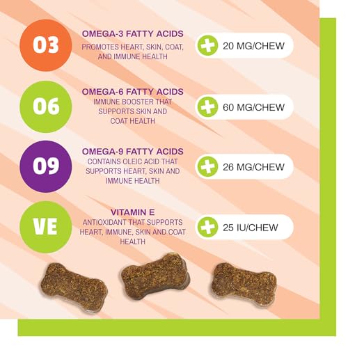Skin and Coat for Dogs with Dry, Itchy and Irritated Skin, 30 Chews - Salmon Oil, Vitamin E and Flax Oil - No Corn or Wheat - Vet Recommended