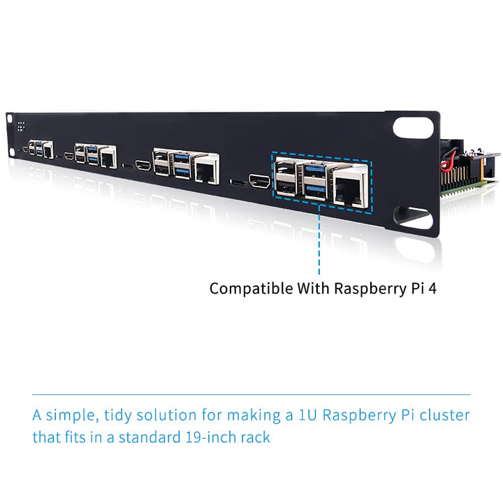 1U Rack Mount for Raspberry Pi 4, 19 1U Rackmount Supports 1-4 Units with 4pcs Fans, Aluminum Heatsinks, Micro HDMI Boards, TF Card to FPC Boards for Raspberry Pi 4B