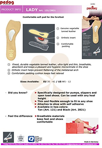 2821 Lady 3/4 Ultra Thin Leather Self Adhesive Insole for All Heels, Black, Women's 12